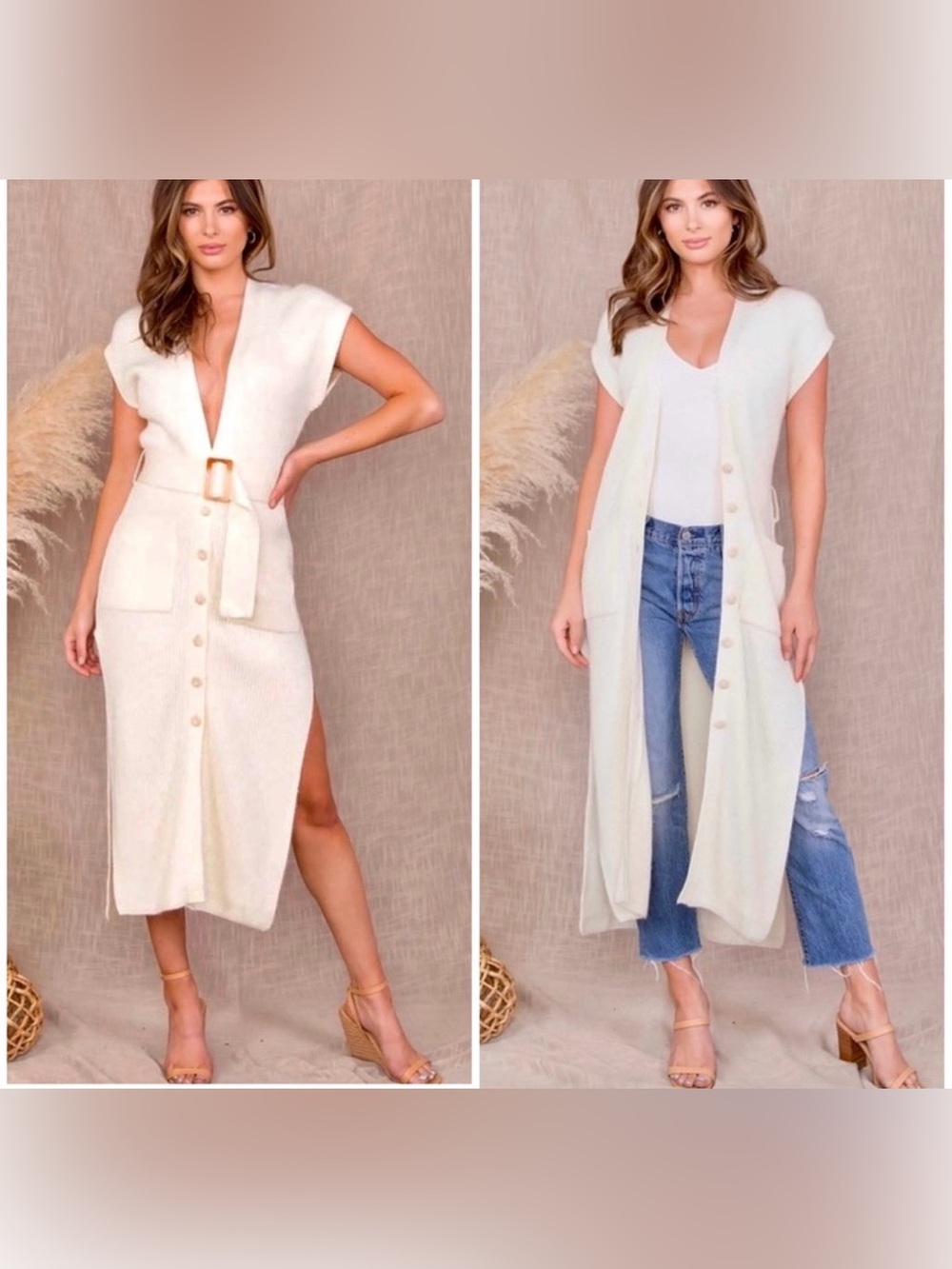 Malibu Bum brand cream-colored sweater dress/ cardigan